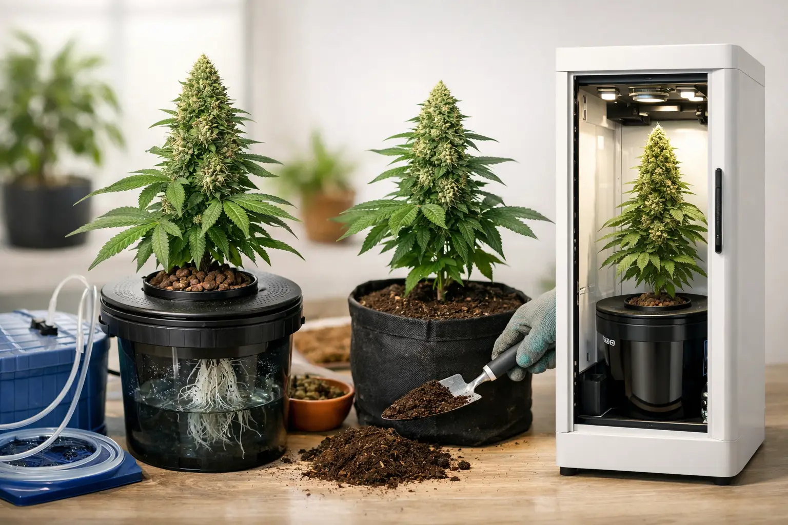 DWC vs Soil Cannabis for Small-Space Growers — ColaXpress blog post.