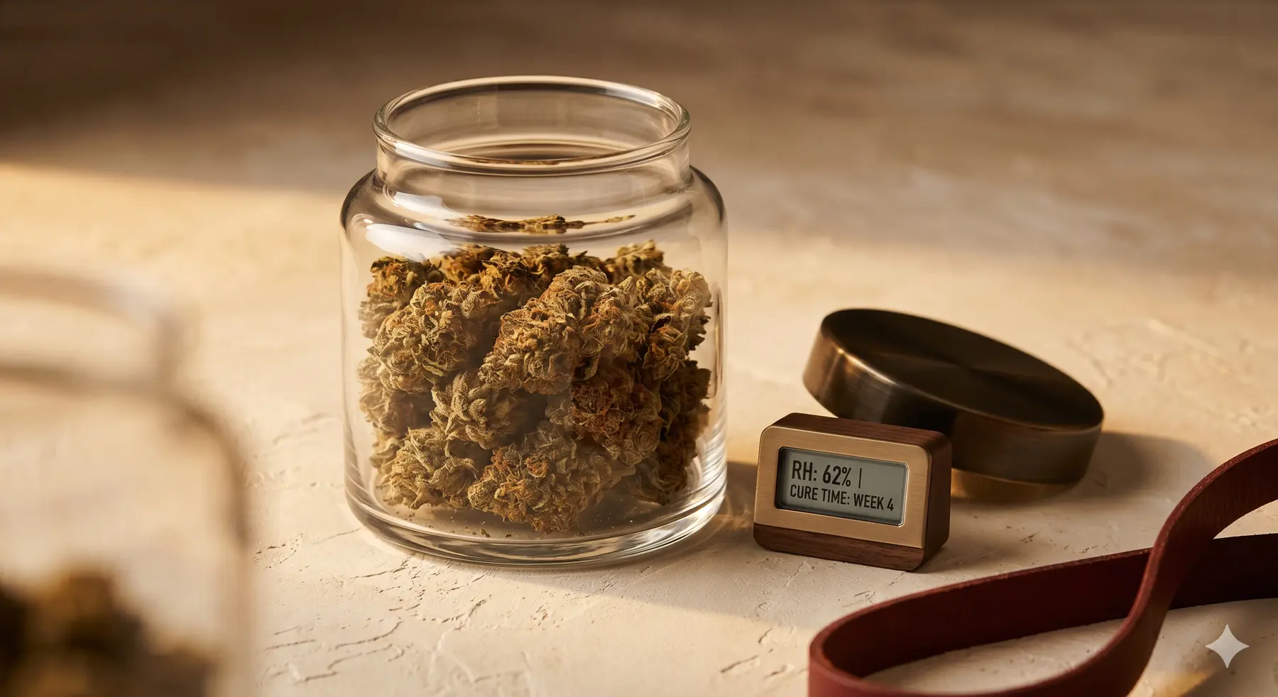 Cannabis curing jar used for the cure guide.