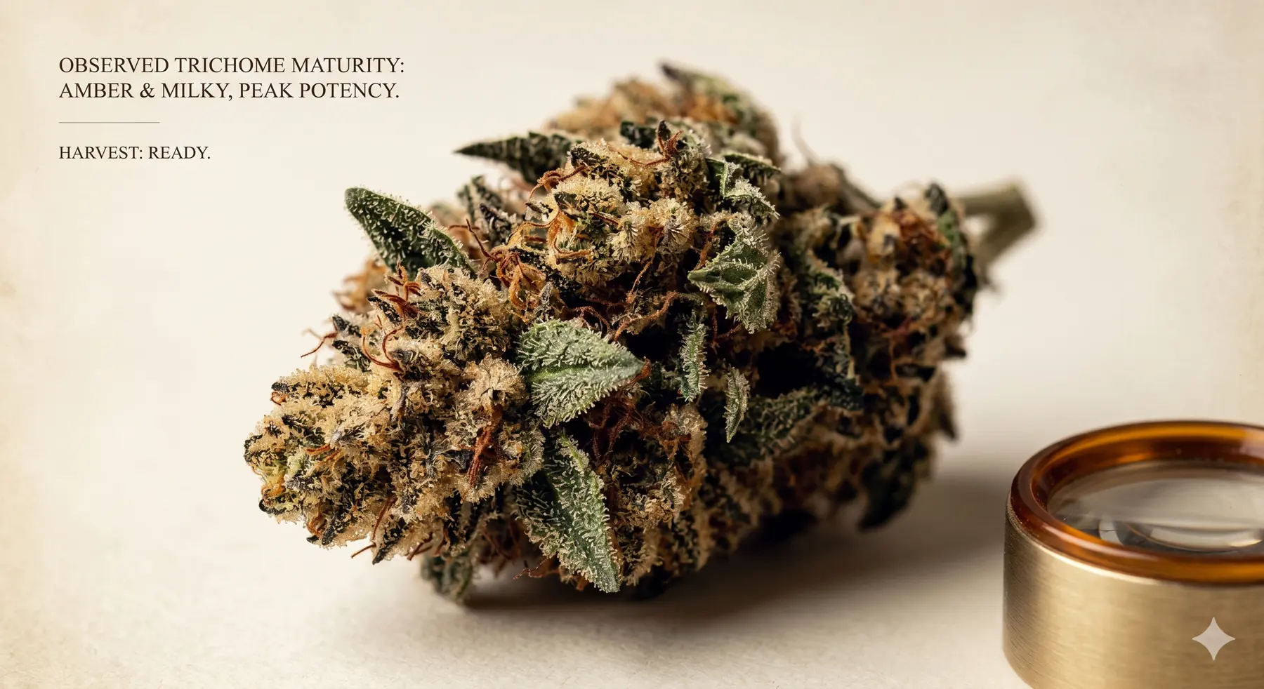 Mature cannabis flower used for the harvest ripeness guide.