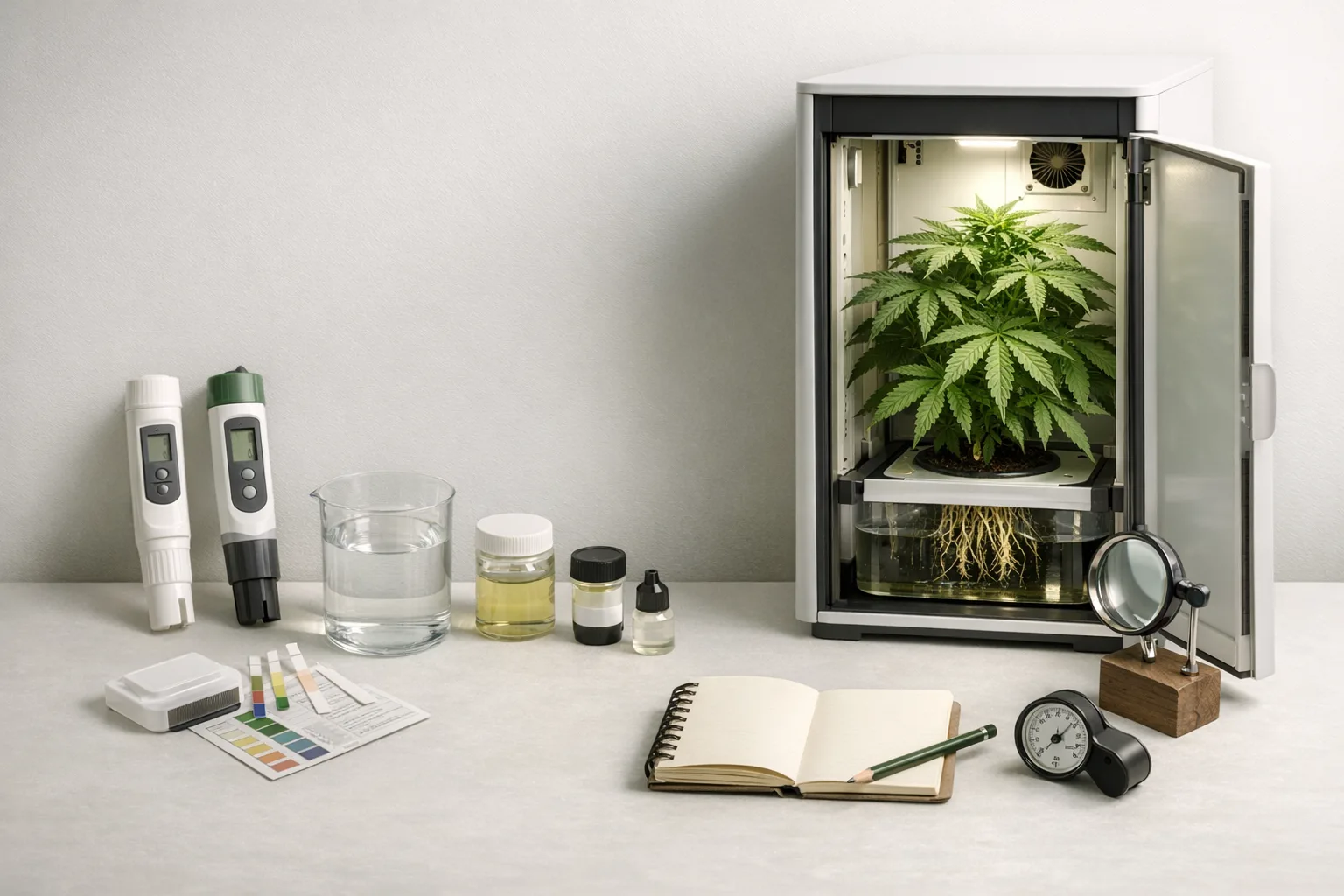 Compact grow dashboard showing humidity, temperature, canopy notes, and room checks used to diagnose a cabinet that keeps feeling heavy.