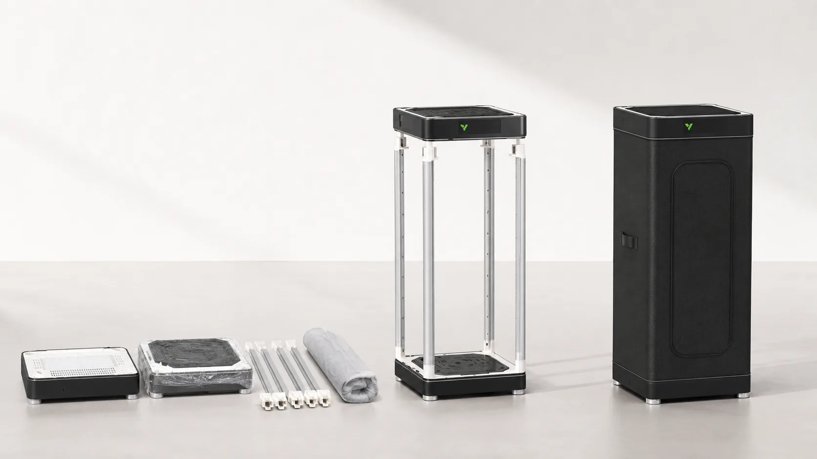 The VGrow going from unpacked parts and frame assembly to the finished enclosure, showing what setting up the cabinet involves.